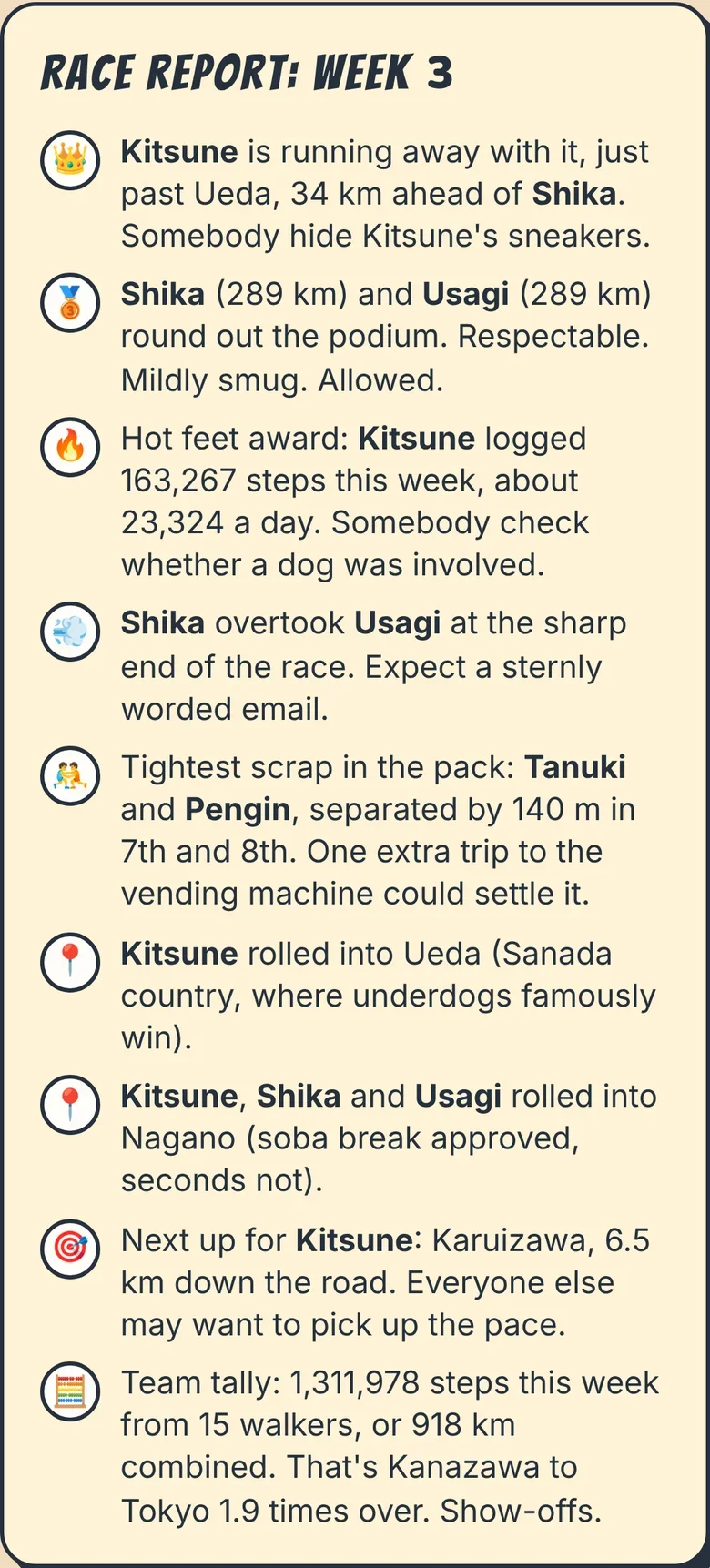 Phone view of the race report